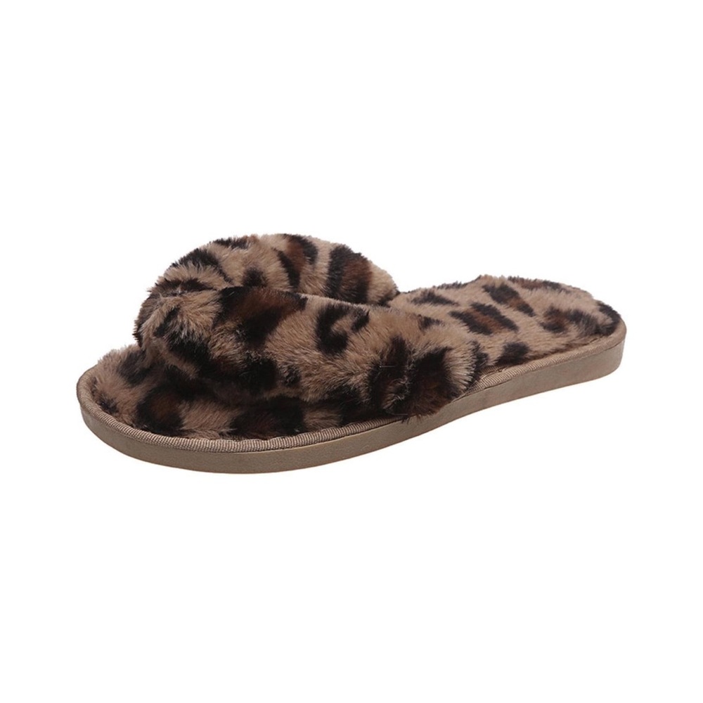 Leopard Print Faux Fur Sandal Flip Flop Slippers